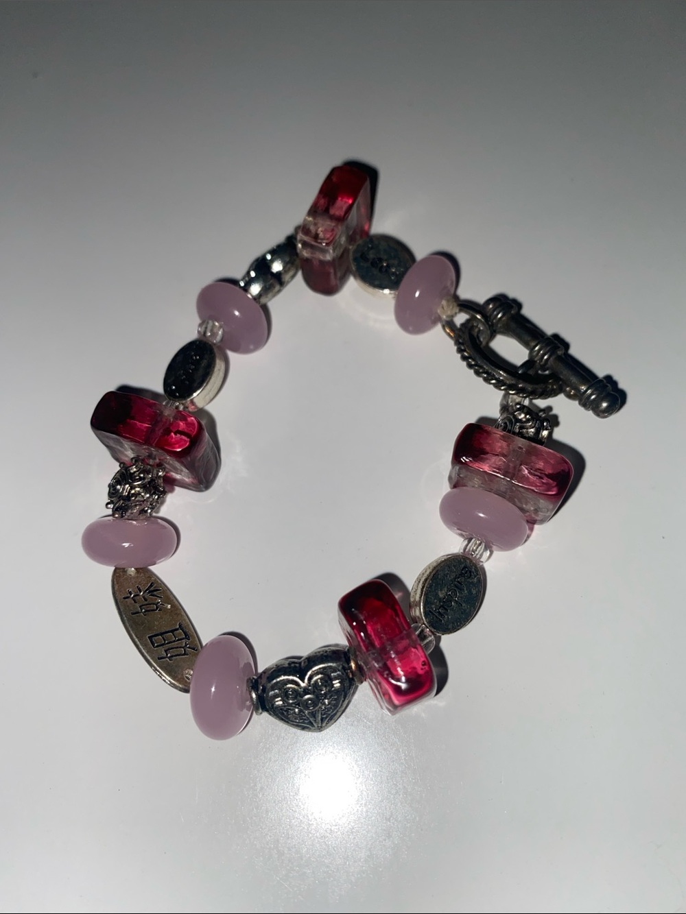 Love Inspire Lead Pink and Red Glass Bead Charm Bracelet - Women Jewelry